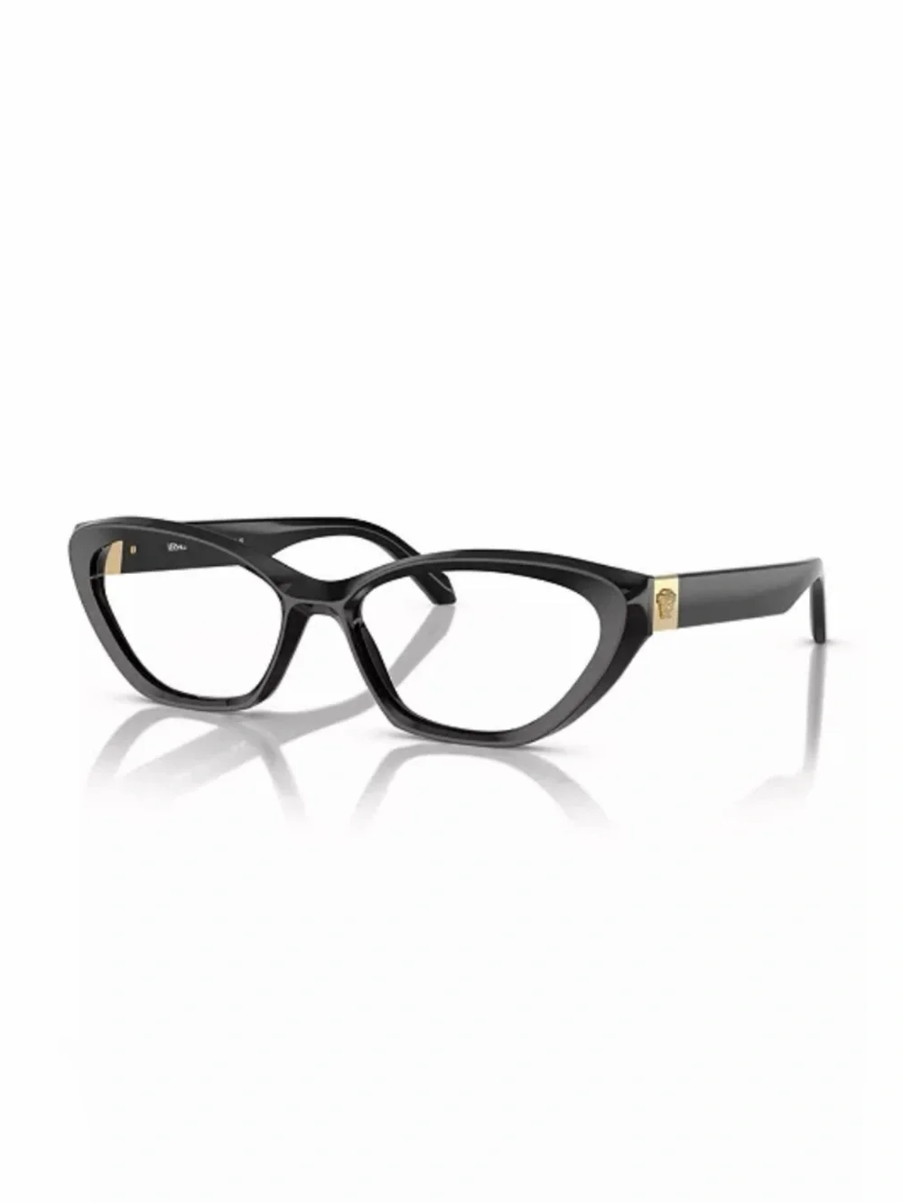 Versace Black Cat-Eye Glasses with Gold Temple Medusa Accent